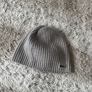 Lacoste Gray Ribbed Knit Hat